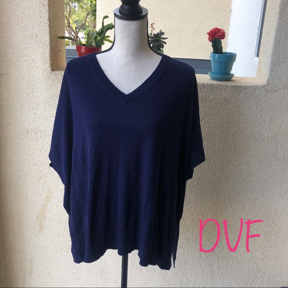 DVF Navy m/lg Silk & Cashmere Wong-style Sweater